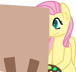 Size: 400x383 | Tagged: safe, artist:fluttershydaily, derpibooru import, fluttershy, easel, painting, palette, simple background, smiling, white background