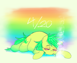 Size: 1280x1041 | Tagged: safe, artist:vellichorom, derpibooru import, oc, oc only, oc:stoney poney, 420, drugs, marijuana, smoking, solo