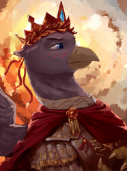 Size: 2340x3150 | Tagged: safe, artist:kelkessel, derpibooru import, oc, oc only, oc:leer the vicious, griffon, equestria at war mod, armor, crown, jewelry, regalia