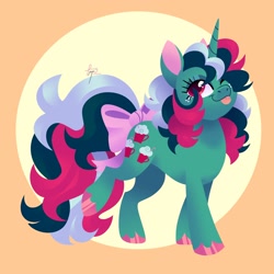 Size: 3500x3500 | Tagged: safe, artist:fizzlefer, derpibooru import, fizzy, pony, unicorn, g1, bow, female, mare, solo, tail bow, tongue, tongue out