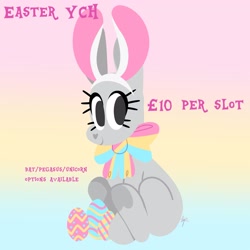 Size: 2500x2500 | Tagged: safe, artist:fizzlefer, derpibooru import, earth pony, pony, bunny ears, egg, gradient background, solo, ych example, your character here