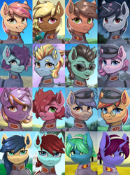 Size: 624x840 | Tagged: safe, artist:printik, derpibooru import, oc, oc only, earth pony, pony, unicorn, equestria at war mod, bust, cap, glasses, hat, portrait, soldier, sunglasses