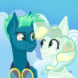 Size: 2048x2048 | Tagged: safe, artist:art_alanis, derpibooru import, sky stinger, vapor trail, pegasus, pony, cloud, duo