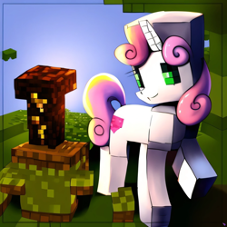 Size: 2048x2048 | Tagged: safe, derpibooru import, generator:purplesmart.ai, generator:stable diffusion, machine learning generated, sweetie belle, pony, unicorn, angular, female, filly, foal, minecraft, solo