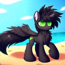 Size: 1024x1024 | Tagged: safe, derpibooru import, machine learning generated, oc, oc:pizza split, pegasus, beach, male