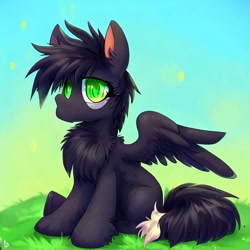 Size: 1024x1024 | Tagged: safe, derpibooru import, machine learning generated, oc, oc:pizza split, pegasus, beach, male, meadow, sitting