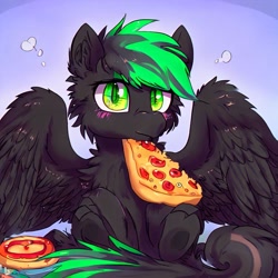 Size: 1024x1024 | Tagged: safe, derpibooru import, machine learning generated, oc, oc:pizza split, pegasus, beach, food, male, pizza