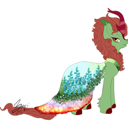 Size: 2992x2992 | Tagged: safe, artist:senpai-satan, derpibooru import, oc, oc only, oc:spring glow, kirin, fallout equestria, clothes, commission, dress, female, kirin oc, mare, signature, simple background, solo, transparent background