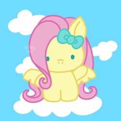 Size: 2048x2048 | Tagged: safe, artist:art_alanis, derpibooru import, fluttershy, pegasus, pony, cloud, hello kitty, simple background, solo