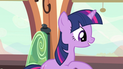 Size: 1280x720 | Tagged: safe, derpibooru import, screencap, twilight sparkle, unicorn twilight, pony, unicorn, season 2, the last roundup, female, friendship express, locomotive, mare, solo, steam locomotive, train