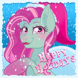 Size: 2048x2048 | Tagged: safe, artist:art_alanis, derpibooru import, minty, earth pony, pony, g3, christmas, happy holidays, hat, holiday, santa hat, solo