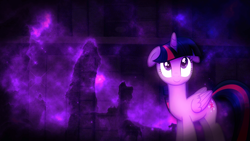 Size: 1920x1080 | Tagged: dead source, safe, artist:m24designs, artist:mamandil, derpibooru import, edit, twilight sparkle, twilight sparkle (alicorn), alicorn, pony, female, galaxy, looking up, mare, night, smiling, solo, space, wallpaper, wallpaper edit