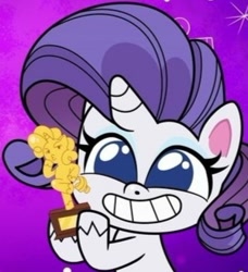 Size: 300x329 | Tagged: safe, derpibooru import, screencap, rarity, pony, unicorn, g4.5, my little pony: pony life, the shows must go on, spoiler:pony life s02e22, female, happy, mare, solo, trophy