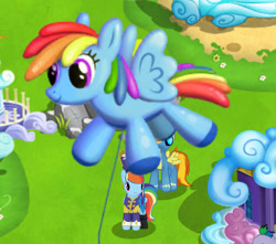 Size: 611x541 | Tagged: safe, derpibooru import, screencap, rainbow dash, spitfire, pony, balloon, balloon rainbow dash, gameloft