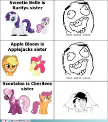 Size: 500x562 | Tagged: safe, derpibooru import, edit, apple bloom, applejack, rarity, scootaloo, sweetie belle, earth pony, pony, unicorn, implied g3, meme, rage comic