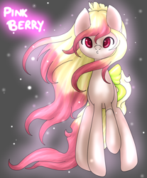 Size: 1024x1234 | Tagged: safe, artist:kinjareta, derpibooru import, oc, oc only, oc:pink berry, earth pony, pony, bow, earth pony oc, female, looking at you, mare, multicolored hair, pursed lips, simple background, solo