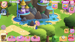 Size: 1334x750 | Tagged: safe, derpibooru import, screencap, fluttershy, luster dawn, princess celestia, gameloft