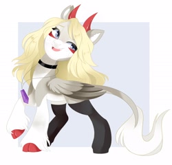 Size: 2048x1968 | Tagged: safe, artist:irusumau, derpibooru import, oc, oc only, pegasus, pony, choker, clothes, horns, jewelry, necklace, socks, solo
