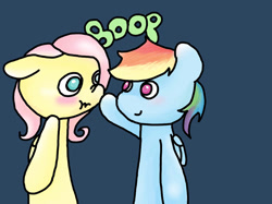 Size: 1280x956 | Tagged: safe, artist:fluttersdoodles, derpibooru import, fluttershy, rainbow dash, :t, bipedal, boop, female, flutterdash, lesbian, looking at each other, looking at someone, shipping, smiling