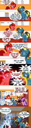 Size: 1024x4186 | Tagged: safe, artist:jasperpie, derpibooru import, oc, oc:aramau, oc:bright idea, oc:firebrand, oc:jasper pie, oc:kathrine, oc:sapphy, comic, cross-popping veins, emanata, firebrand is not amused, pie's pizzeria, pizzeria, pun, unamused