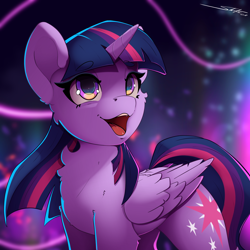 Size: 2500x2500 | Tagged: safe, artist:skitsroom, derpibooru import, twilight sparkle, twilight sparkle (alicorn), alicorn, pony, chest fluff, happy, looking up, open mouth, solo