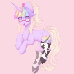 Size: 2000x2000 | Tagged: safe, artist:cofiiclouds, derpibooru import, oc, oc only, pony, unicorn, clothes, pink background, simple background, socks, solo