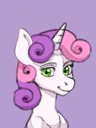 Size: 768x1024 | Tagged: safe, artist:kotle1ka, derpibooru import, sweetie belle, pony, unicorn, bust, portrait, purple background, simple background, solo