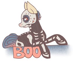 Size: 690x600 | Tagged: safe, artist:cloudbrownie, derpibooru import, oc, oc only, oc:psyque, earth pony, pony, bone, clothes, costume, female, halloween, halloween costume, looking at you, mare, side view, simple background, skeleton costume, solo, transparent background