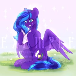 Size: 1627x1635 | Tagged: safe, artist:cofiiclouds, derpibooru import, oc, oc only, pegasus, pony, book, grass, reading, solo, watermark
