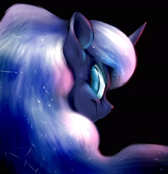 Size: 2532x2624 | Tagged: safe, artist:thatonegib, derpibooru import, nightmare moon, alicorn, pony, angry, black background, daily doodle, ethereal mane, female, frown, looking at you, looking back, looking back at you, patreon, patreon logo, simple background, solo