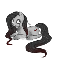 Size: 893x894 | Tagged: safe, artist:cloudbrownie, derpibooru import, oc, oc only, earth pony, pony, female, long tail, looking at you, lying down, mare, solo, tail, teary eyes, unnamed oc