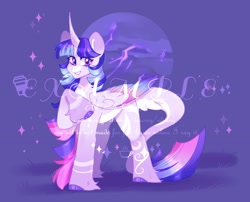 Size: 2600x2100 | Tagged: safe, artist:cofiiclouds, derpibooru import, oc, oc only, alicorn, pony, purple background, simple background, solo, watermark