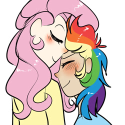 Size: 1024x1024 | Tagged: safe, artist:chandelurres, derpibooru import, fluttershy, rainbow dash, human, blushing, female, flutterdash, lesbian, shipping