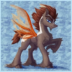 Size: 1225x1228 | Tagged: safe, artist:thatonegib, derpibooru exclusive, derpibooru import, oc, oc only, commission, half changeling, insect wings, looking at you, raised hoof, raised leg, smiling, solo, unshorn fetlocks, wings, ych result