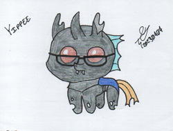 Size: 815x620 | Tagged: safe, artist:alejandrogmj, derpibooru import, oc, oc:alejandrogmj, changeling, autism creature, changeling oc, glasses, yippee