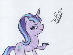 Size: 815x620 | Tagged: safe, artist:alejandrogmj, derpibooru import, starlight glimmer, pony, unicorn, open mouth, raised hoof, raised leg, s5 starlight, traditional art