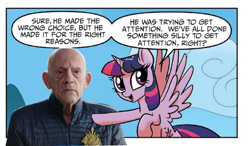 Size: 714x418 | Tagged: safe, derpibooru import, twilight sparkle, twilight sparkle (alicorn), alicorn, spoiler:comic23, spoilers for another series, the mandalorian, twilight justifies evil meme