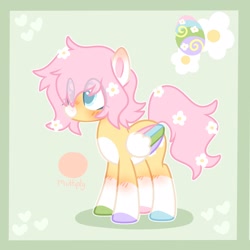 Size: 2048x2048 | Tagged: safe, artist:moonydropps, derpibooru import, oc, oc only, oc:spring steps, pegasus, pony, flower, flower in hair, hair, male, mane, smiling, solo, stallion, tail, wings