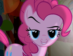 Size: 757x576 | Tagged: safe, derpibooru import, screencap, pinkie pie, earth pony, pony, party of one, season 1, cropped, dreamworks face, eyebrows, female, lidded eyes, looking at you, mare, raised eyebrow, solo