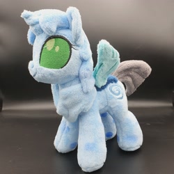 Size: 3024x3024 | Tagged: safe, artist:melodisde, derpibooru import, oc, oc only, oc:icefumy, changedling, changeling, commission, female, horn, ice changeling, irl, photo, plushie, smiling, standing, wings