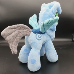 Size: 3024x3024 | Tagged: safe, artist:melodisde, derpibooru import, oc, oc only, oc:icefumy, changedling, changeling, commission, female, horn, ice changeling, irl, photo, plushie, smiling, standing, wings