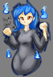 Size: 1024x1500 | Tagged: safe, artist:jovalic, derpibooru import, oc, oc:frosty flare, human, blue fire, clothes, hands up, humanized, looking at you, robe