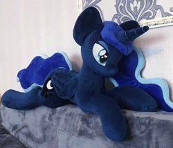 Size: 2048x1749 | Tagged: safe, artist:mdcraft10, derpibooru import, princess luna, alicorn, pony, female, folded wings, horn, irl, lying down, mare, photo, plushie, prone, safe. solo, wings