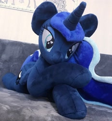 Size: 1897x2048 | Tagged: safe, artist:mdcraft10, derpibooru import, princess luna, alicorn, pony, female, folded wings, horn, irl, lying down, mare, photo, plushie, prone, safe. solo, wings