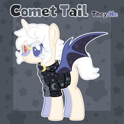 Size: 1500x1500 | Tagged: safe, artist:dreamyveon_, derpibooru import, oc, oc only, oc:comet tail, bat pony, pony, male, solo, stallion
