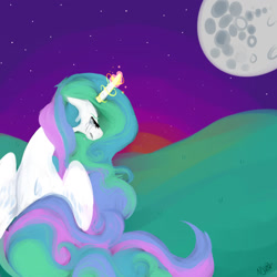 Size: 1024x1024 | Tagged: safe, artist:chandelurres, derpibooru import, princess celestia, alicorn, pony, crying, female, magic, mare, moon, solo