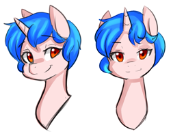 Size: 1233x965 | Tagged: safe, artist:jovalic, derpibooru import, oc, oc:frosty flare, unicorn, alternate hairstyle, eyebrows, eyebrows visible through hair, female, horn, looking at you, smiling, unicorn oc