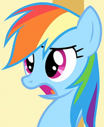 Size: 554x675 | Tagged: safe, derpibooru import, screencap, rainbow dash, pegasus, pony, party of one, season 1, cropped, female, mare, reaction image, shocked, solo