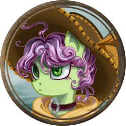 Size: 256x256 | Tagged: safe, artist:saby, derpibooru exclusive, derpibooru import, oc, oc only, oc:rose ribband, pony, bust, character token, choker, female, hat, hood, roleplay illustration, rule 63, serious, the last summer