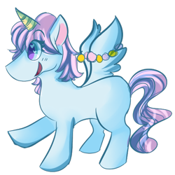 Size: 516x517 | Tagged: safe, artist:dokuyuu, derpibooru import, oc, oc only, oc:opal, alicorn, pony, heart, heart eyes, looking offscreen, raised hoof, raised leg, side view, simple background, solo, spread wings, transparent background, wingding eyes, wings